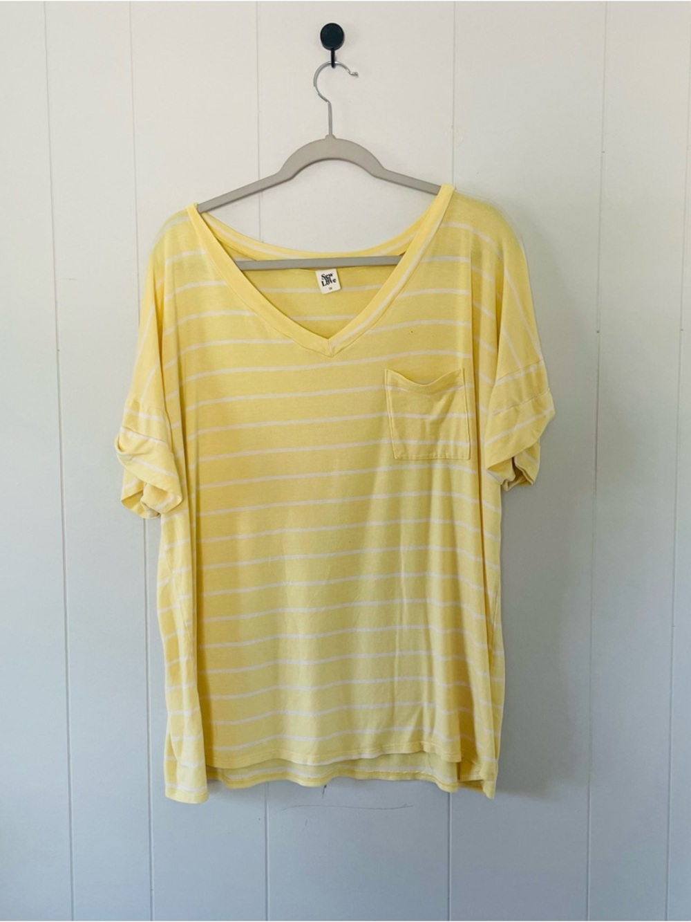 Sew In Love Yellow and White Striped V-Neck Short Sleeve Tee